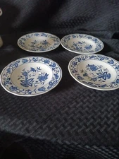 4 Ironstone Blue Bonnet Saucers 6”