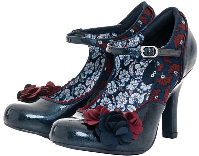 Ruby Shoo »QUINN FLORAL« 50s Riemchen PUMPS High Heels Midnight Blue Rockabilly