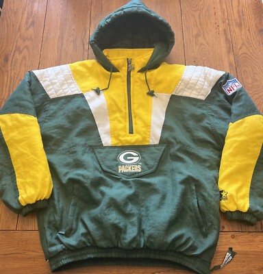Green Bay Packers NFL Pro Line Starter Jacket 1/2 Zip Hooded 90's