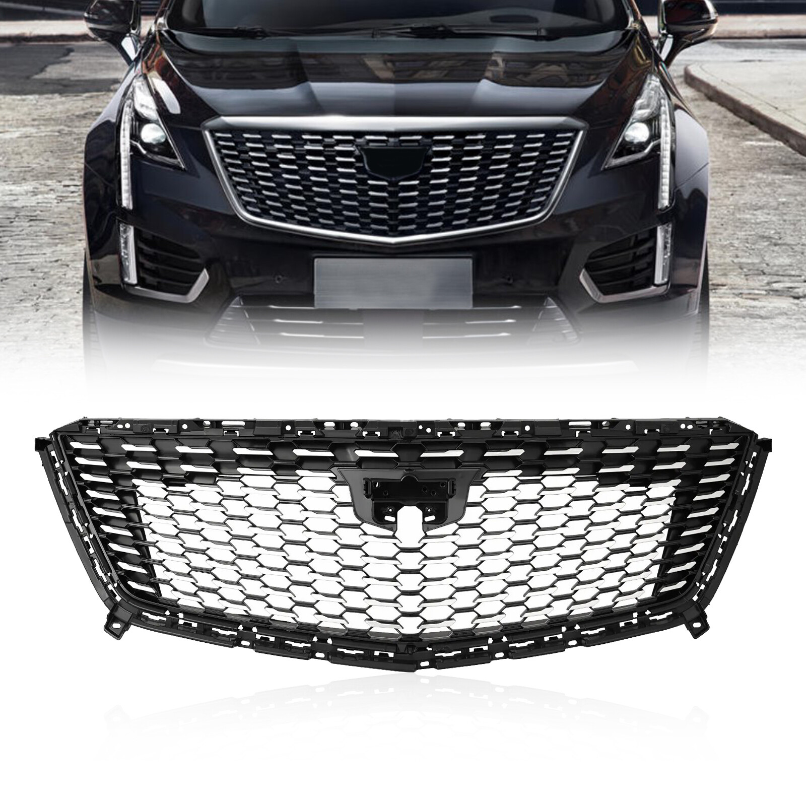 2017-2023 Cadillac XT5 Gloss Black Honeycomb Front Bumper Grille