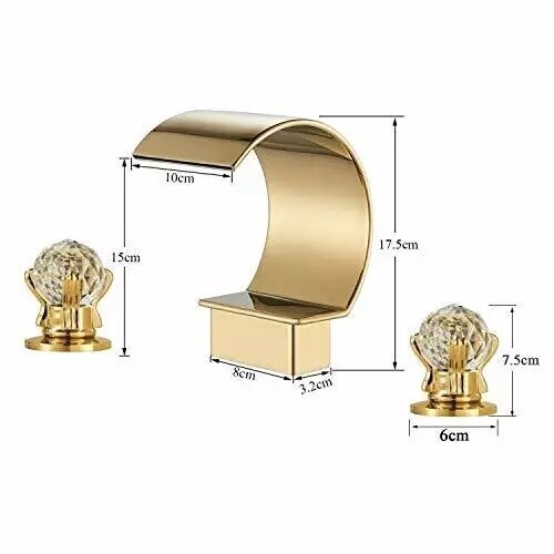 Brushed Gold Bathroom Sink Faucet Waterfall 3 Hole Widespread Basin Mixer Tap - Bild 2 von 15