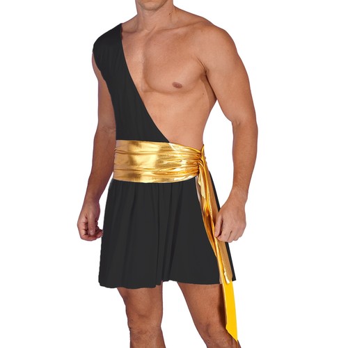Greek Toga Mens Metallic One Shoulder Roman Costume for Halloween Theme Party - Picture 21 of 31