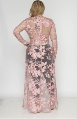 Womens Plus Size Pink Lace Overlay Maxi Dress 2XL Sheer Cover Up | eBay