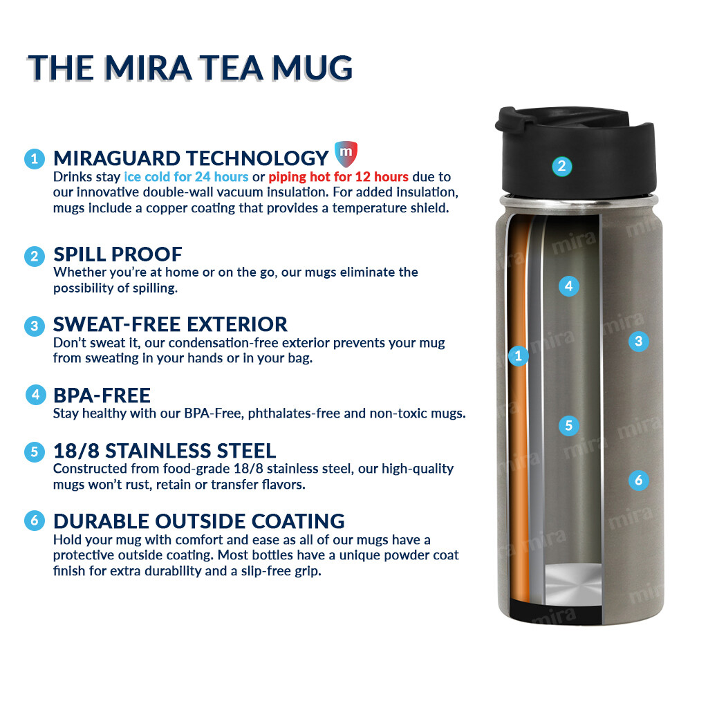 MIRA 18oz Stainless Steel Insulated Tea Infuser Filter Bottle Thermos
