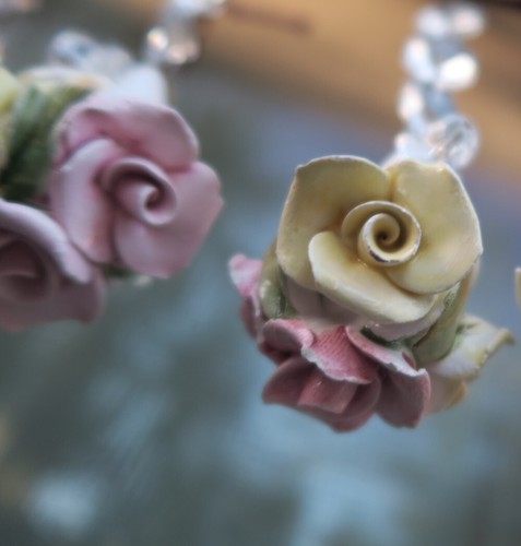 1 Prisma Porzellan Rosa Zitrone Rose Kronleuchter Lampe Capodimonte Teil Vintage - Bild 4 von 14