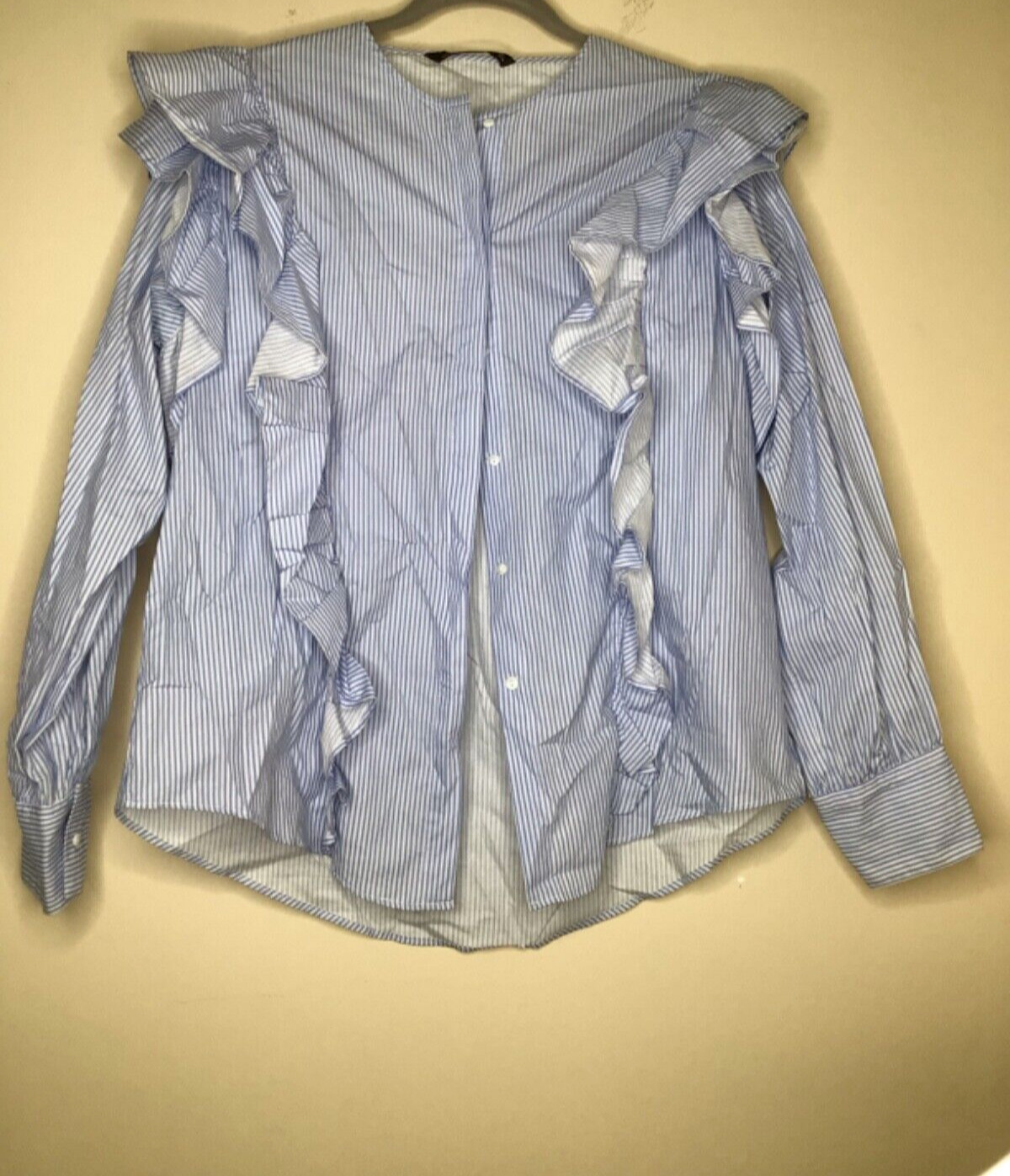 Zara Women Size Large  Shirt Blue White Stripe Ru… - image 5
