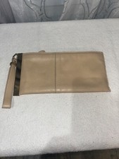 Vintage 1980  s Alberta Di Canio Leather Clutch Wristlet Evening Tan Gold