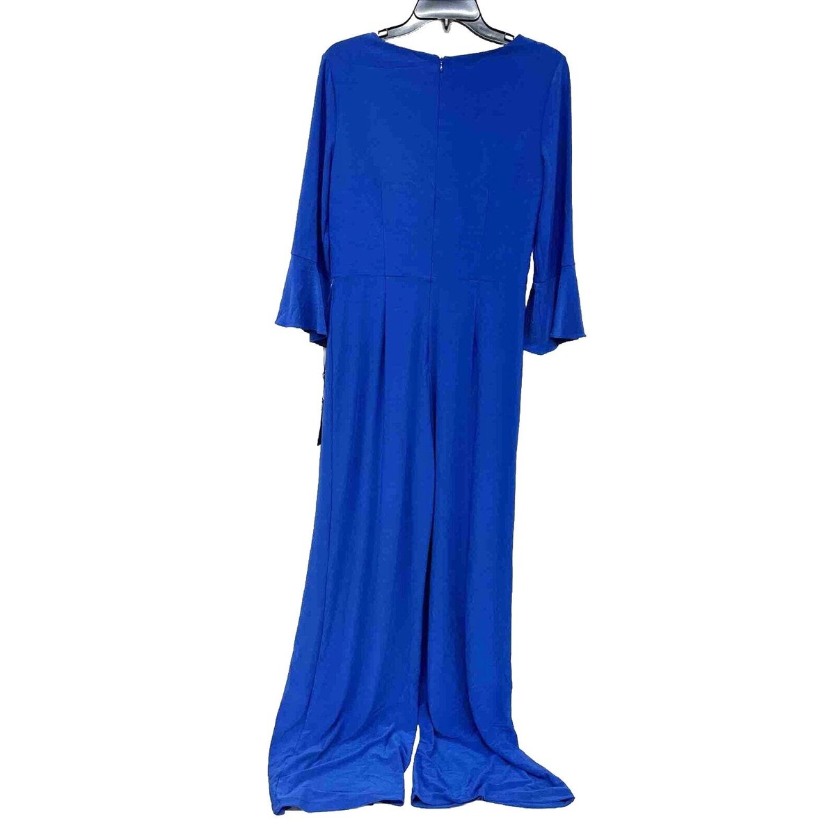 NWT Sz 6 Adrianna Papell Blue Ruffled Jumpsuit. Ruched Front. Wide