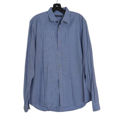 Theory Zack PS Calculate Mens Blue White Button Up Cotton Shirt Large
