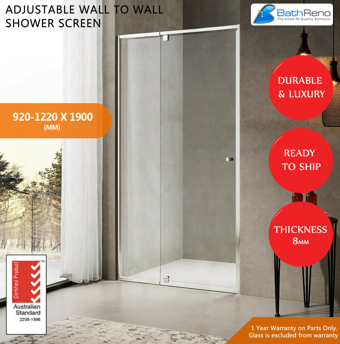 NEW ADJUSTABLE WALL TO WALL SHOWER SCREEN 9201220MM WIDE eBay