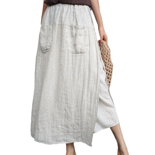 Damen Frühling Sommer lockere lässige Cropped Hose Leinen weites Bein Schlitz Hose Gr. - Bild 7 von 17
