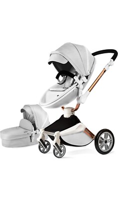Hot Mom 360 Rotate Baby Stroller 2in1, bassinet PU leather Baby Carriage ,grey