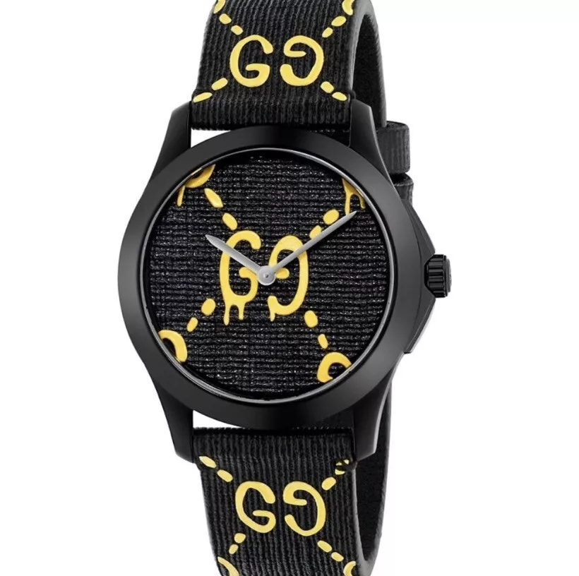 Montre homme Gucci G Timeless Ghost neuve quartz YA 1264019 cadran noir jaune