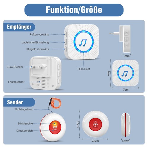 ChunHee Wireless Pulsante Chiamata Emergenza/Cercapersone per Anziani/Pulsant... - Zdjęcie 7 z 7