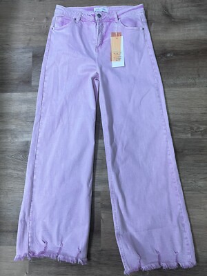 RISEN Womens Acid Pink High Waist Wide Leg Frayed Hem Jeans Casual Pant 15/32