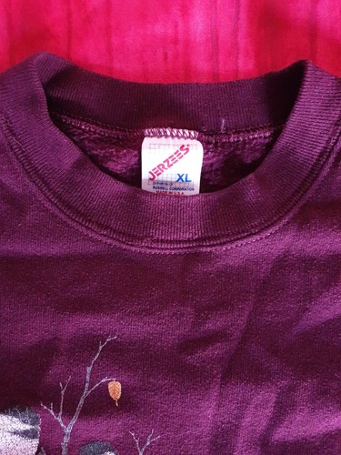 VINTAGE Womens Jumper purple birds jerzees USA brand size XL oversized crop top - Bild 3 von 6
