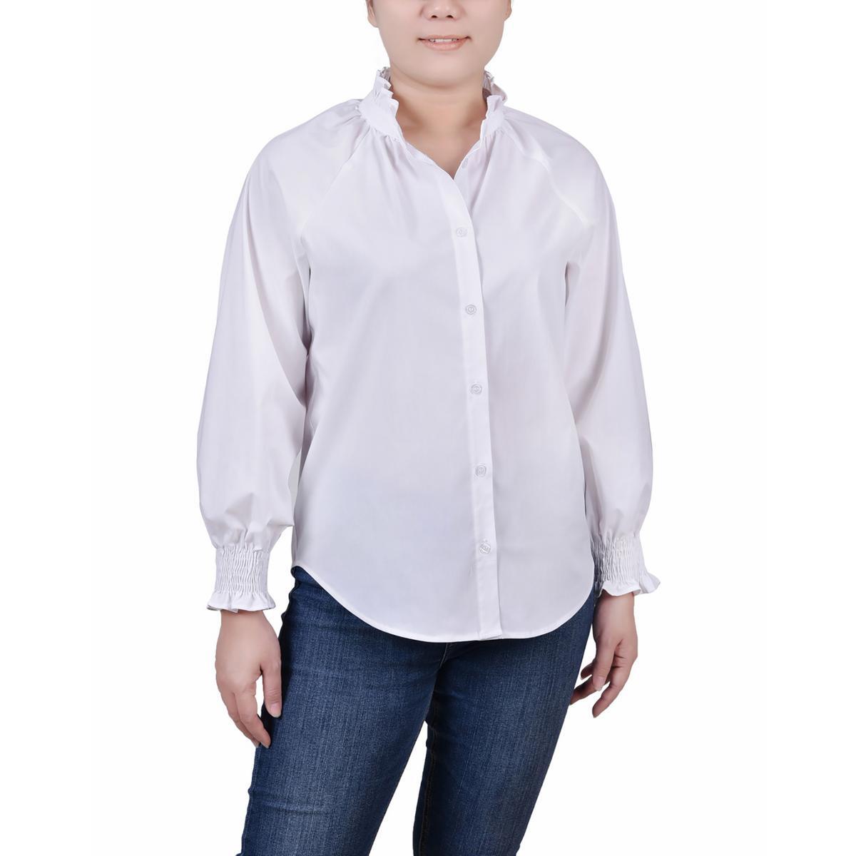 Женская белая блузка с воротником в тонкую полоску из коллекции NY Collection Petites PL BHFO 2082