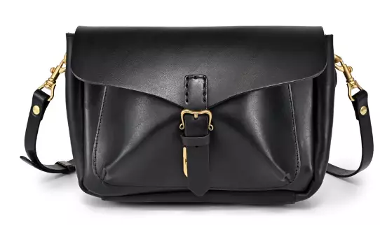 OLD TREND Isla Crossbody Black Saddle Smooth Leather Push Lock Organizer NWT