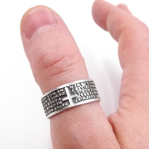 Anello Padre Nostro Latino fascia argento 925 Preghiera Religione Uomo Donna - Imagen 4 de 8