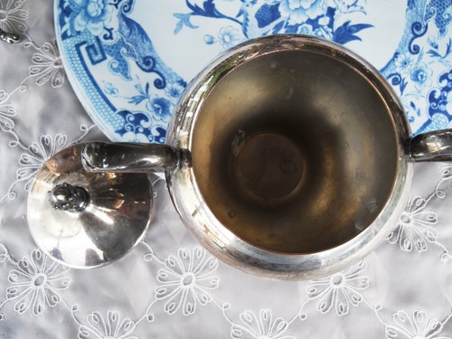 VINTAGE SILVER ON COPPER TEA SET WITH BURNER AND STAND. CROWN SYMBOL - Picture 10 of 14
