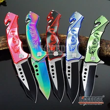 5 COLOR 8" HUNTING CAMPING FISHING RESCUE DROP POINT RAZOR Blade Assisted Open