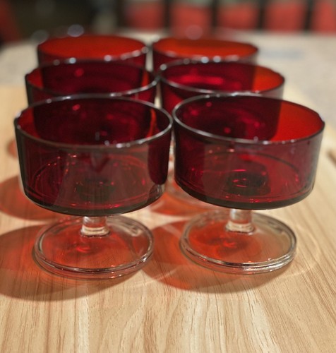 Set 6 Luminarc ARCOROC France Ruby Red Vintage Dessert Sherbet Glasses 3.25” - Picture 3 of 9