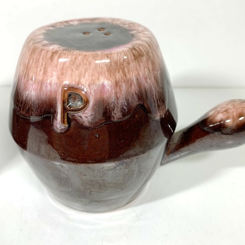 Vintage Napco Ceramic Japan Drip Glaze Salt and Pepper with Handles - Picture 3 of 7
