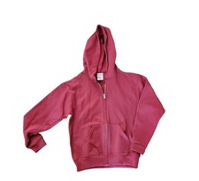 Vintage 70s Jerzees Youth M Zip Up Hoodie Sweathshirt Pockets Burgundy