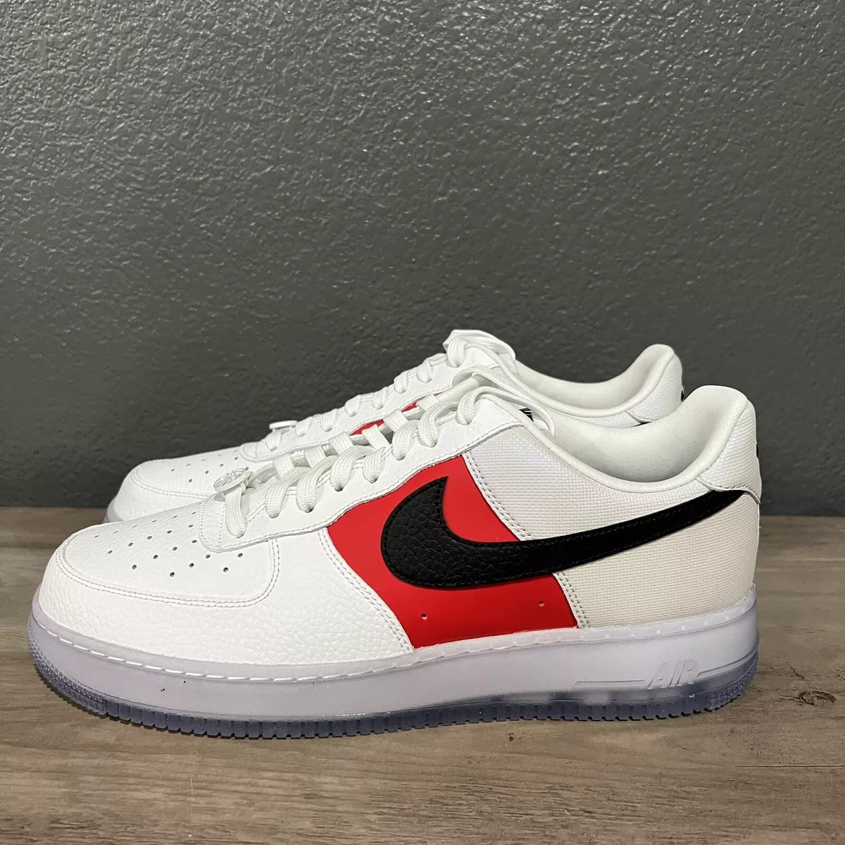 Nike Air Force 1 '07 LV8 EMB Icy Soles White Black Red CT2295-110 Mens 11  No Lid