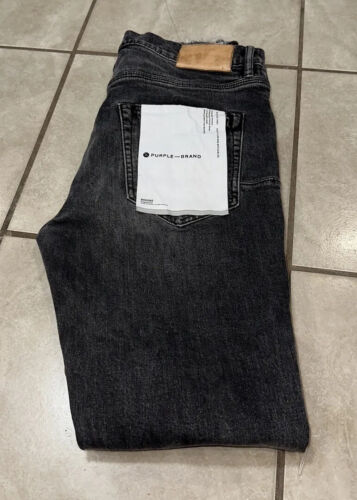 PURPLE BRAND P001 BLAR222 BLACK GRAY RIPPED DISTRESSED SLIM TAPER JEANS 32x32