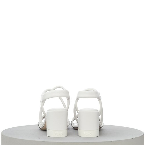 FENDI 795$ White Leather Sandal, Cross-Over Strap, Wide FF Woven Motif Band - Picture 7 of 12