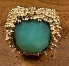 Signed Ring with Chrysoprase Stone in 14K Gold Plate size 6/6.5 May Birthstone — photo 3