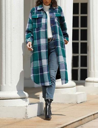 FindThy Women's Long Plaid Shacket Wool 