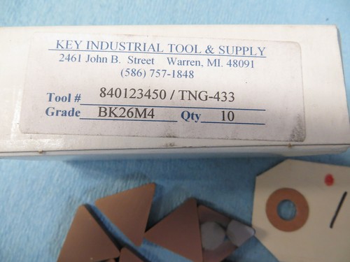 10 New Carbide Inserts Tool#840123450/ TNG-433 Grade BK26M4 USA *166* - Picture 2 of 3