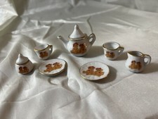 Miniature Ceramic Tea Set Hearts and Teddy Bears 9 Pieces Valentines Day