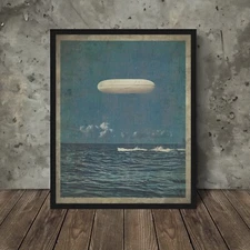 Vintage UFO TIC TAC Nautical Wall Art, UAP Ocean Poster, Sci-fi Alien USO Decor