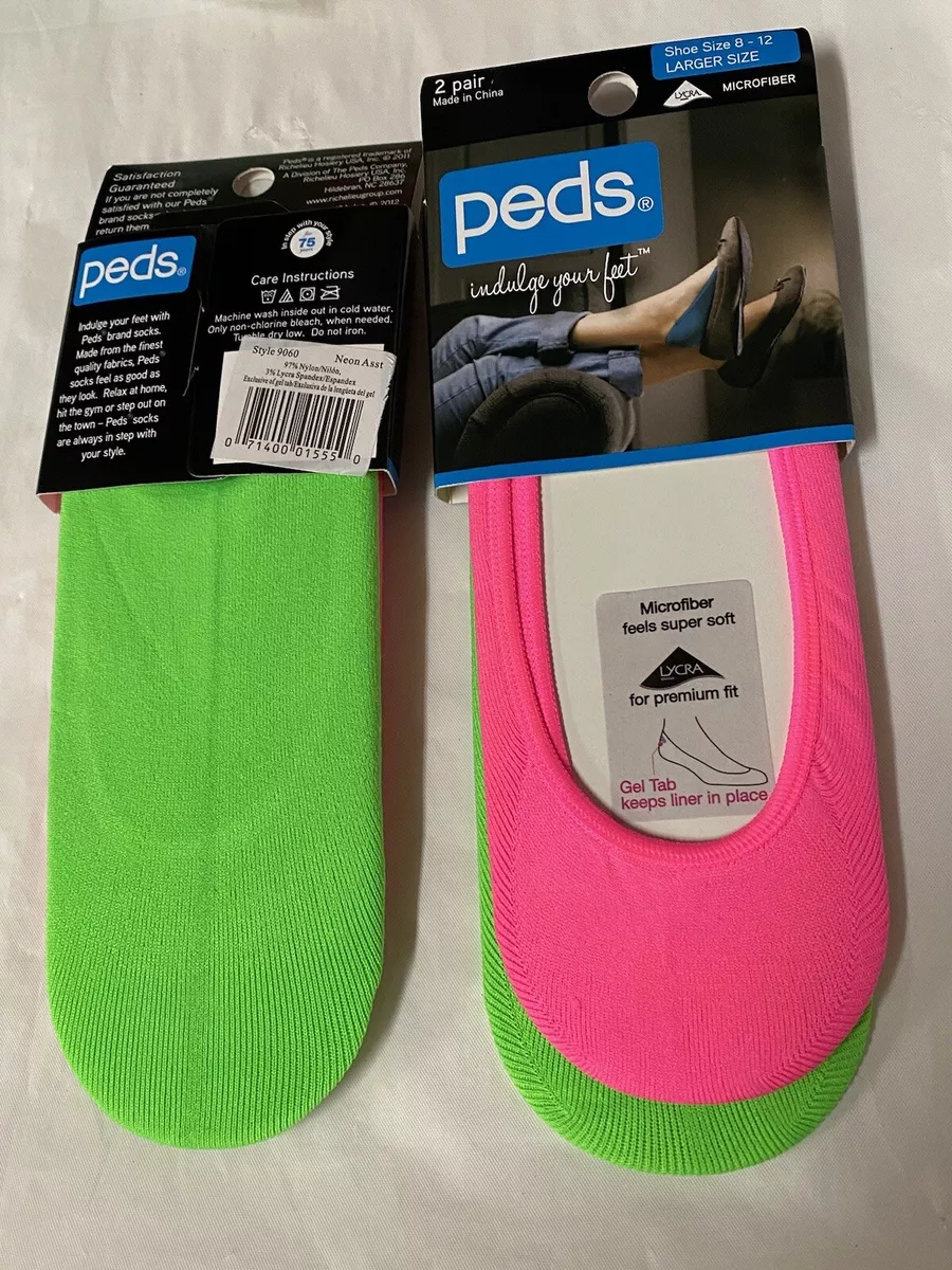 6 Pair Peds Ballerina Cut No Show Socks. Size LARGE 8-12 Neon Pink