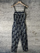 La Vie Rebecca Taylor Jumpsuit Womens Medium Navy Floral Cotton Tie Shoulder