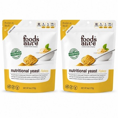 Foods Alive Nutritional Yeast Flakes | Non-Fortified, Plant Based Protein-2PACKS