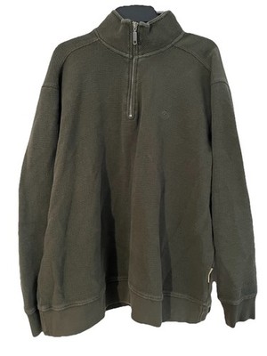 Wolverine Men's Long Sleeved Cotton Shirt Green 1/4 Zip Up Collar Size XL