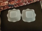 Vintage Hazel Atlas Pair Of Matching Milk Glass Diamond Pattern Ruffled Bowls