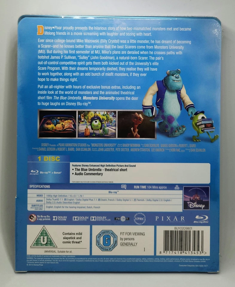 Monsters University Blu-ray Steelbook Disney Pixar NEW & SEALED - Image 2 of 4