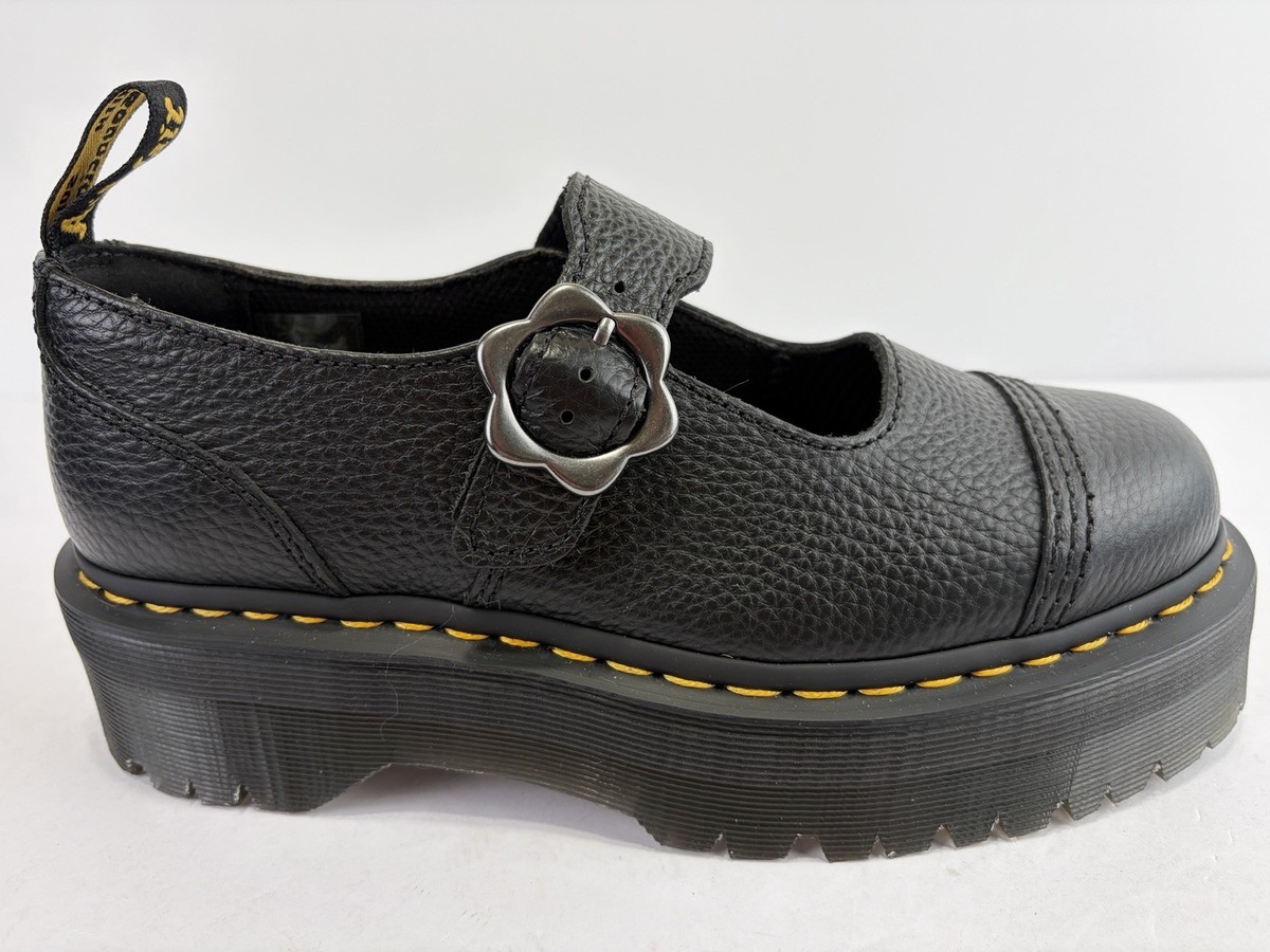 Dr. Martens Addina Flower Buckle Black Leather Mary Jane Platform