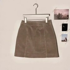 Brown Button Corduroy A-Line Mini Skirt