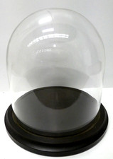 VINTAGE CLEAR GLASS DOME PRESSED TIMBER BASE DISPLAY CASE BELL JAR CLOCHE