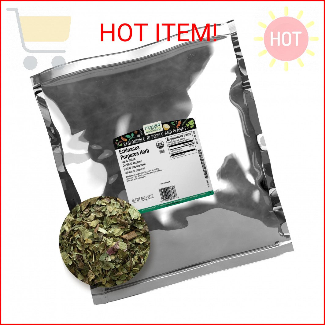 Frontier Organic Echinacea Purpurea Herb, 16 Ounce, Organic Purple Cornflower Fo