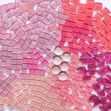 1.1 Lb Irregular Crystal Glass Mosaic Tiles, Pink Mosaic Tiles for Crafts Bul...