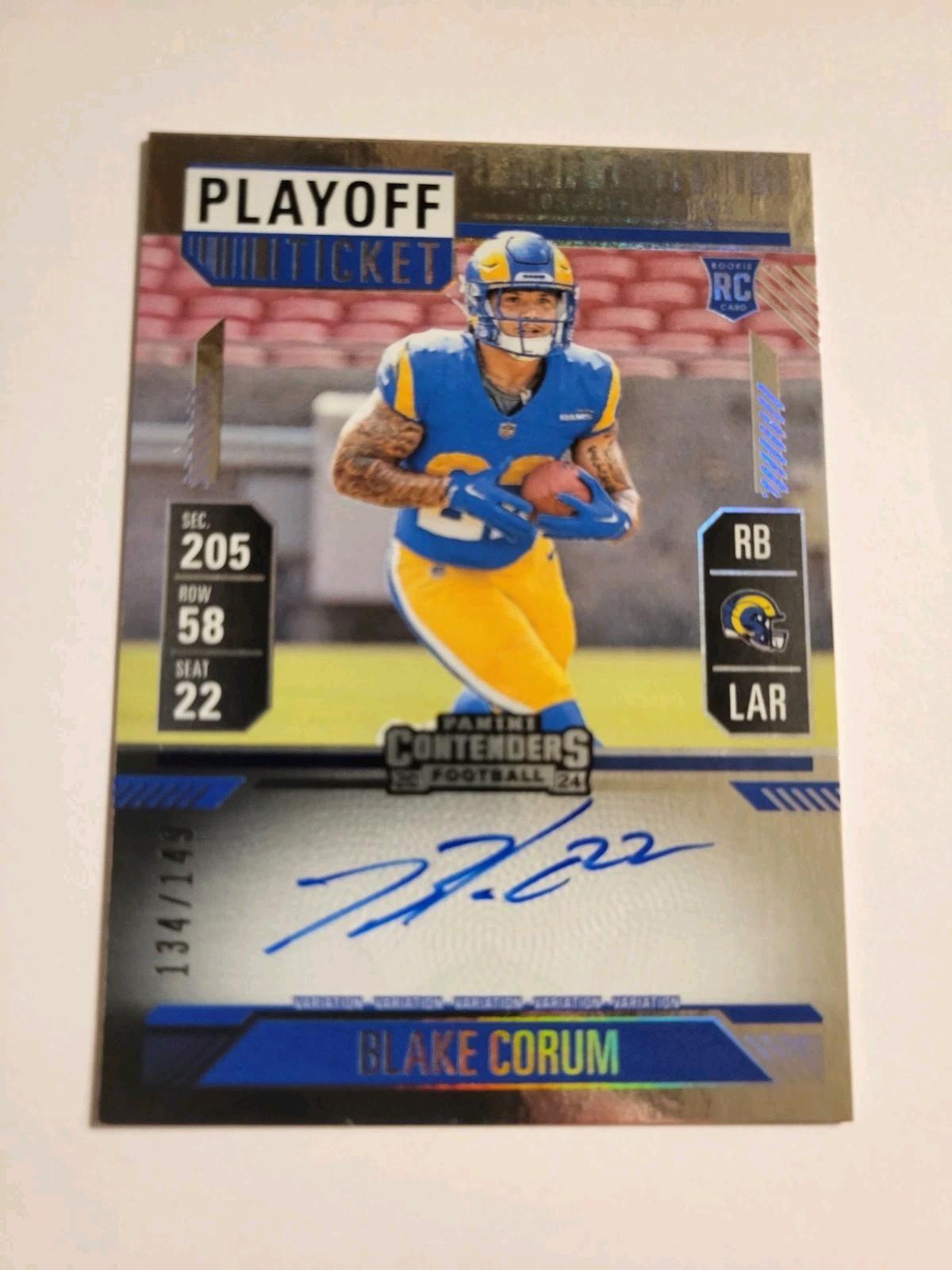 2024 Contenders Blake Corum Playoff Ticket Rookie Variation Auto  /149 Rams RC