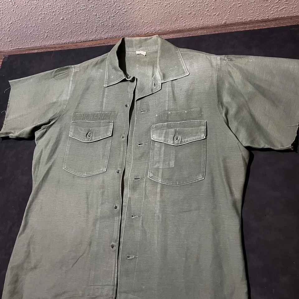 Camisa De Colección Ejército de Estados Unidos OG-107 Algodón Satén Vietnam Años 60 Para Hombre 16.5x36 Verde Oliva Foto 4 de 4