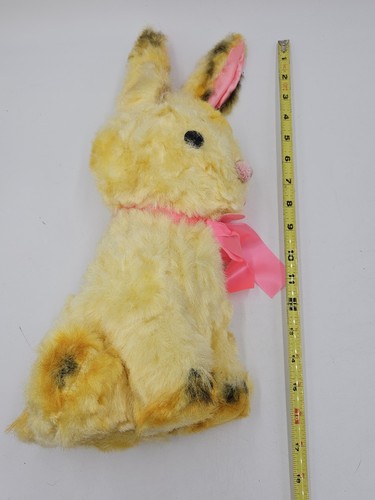 Vintage Plüschtier Hase Kaninchen gelb mit rosa Band 17 Zoll groß Ostern Frühling - Bild 7 von 7